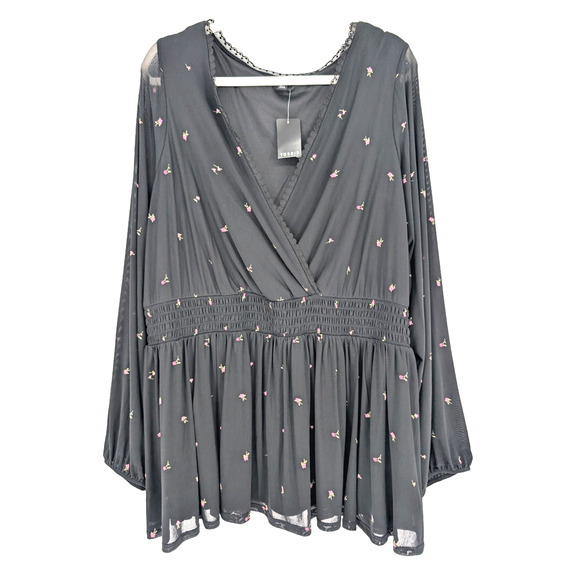 Torrid Black Dainty Floral Mesh Surplice‎ Babydoll Top Coquette Whimsigoth 3X - Picture 4 of 12